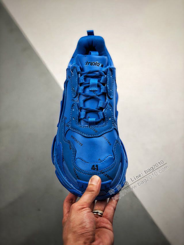Balenciaga經典款男女鞋 巴黎世家頂級版本Triple S大底LOGO藍彈幕老爹鞋 Balenciaga情侶款老爹鞋  hdbl1216